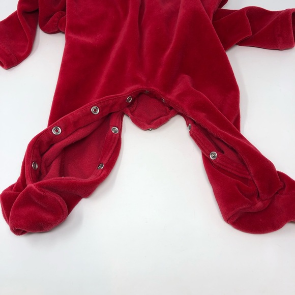 Ralph Lauren Velvet One Piece Footie 6M Red Monogram Logo Bow Festive - Picture 6 of 9